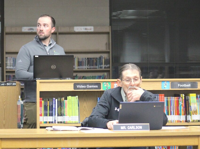 Above, CESA 10 Representative Anthony Menard shared survey results with the school board Dec. 18 regarding a potential referendum and investment in the school.