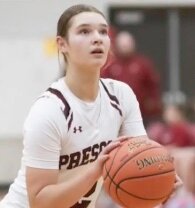 Prescott senior and Bradley University commit Lila Posthuma and sophomore Violet Otto (pictured) combined for 34 points to lead the Cardinals to a 58-42 win over Ellsworth Friday that keeps them in a first-place tie in the Middle Border Conference with Baldwin-Woodville.