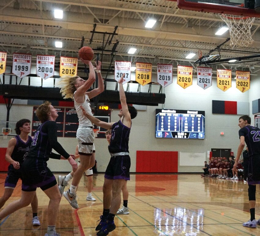 Dallas Wallin with a jump shot for two in the Cardinals home game versus Durand-Arkansaw earlier this month.