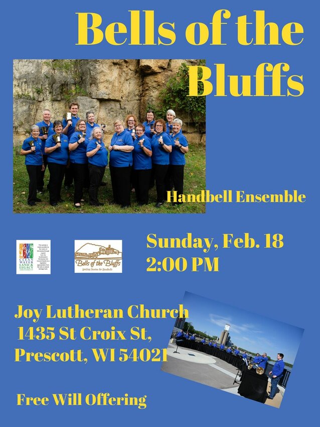 Bells of the Bluffs Handbell Ensemble will perform Feb. 18 at Joy Lutheran Church in Prescott.