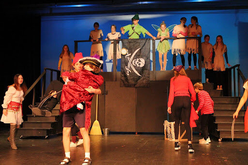 Members of the Ellsworth Middle School &ldquo;Peter Pan Jr.&rdquo; production rehearsing Scene 7.