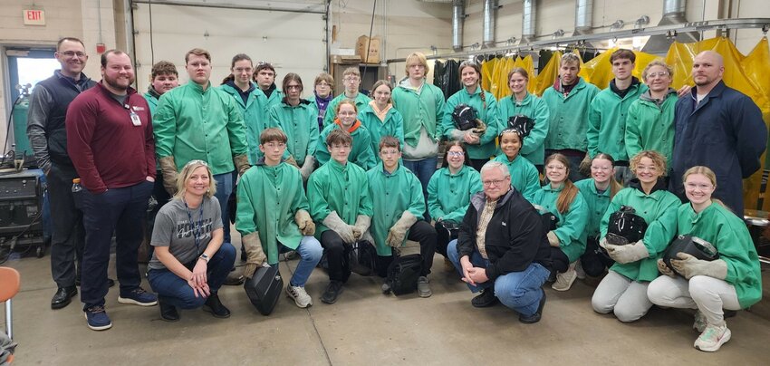 Members of the Ellsworth High School Introduction to Welding class, led by Rob Heller, welcomed visitors to observe last week, including representatives from CESA 11, Chippewa Valley Technical College, OEM, and Meyer Utility Structures.