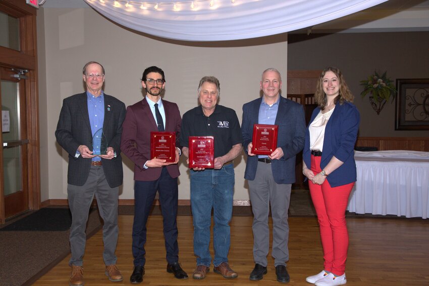 2023 Business of the Year honorees (from left) Bill Rubin (Directors Award), Ender Gocmen of Barbell Coffee (Emerging Business of the Year), Dave Brummel of Aves Studio (Small Business of the Year), Doug Audette of Ciranda (Business of the Year) and St. Croix EDC Executive Director Melissa Meschke.