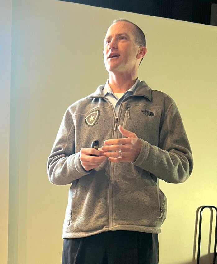 Shane Hudella of the United Heroes League talked to the Hastings Rotary Club at its Feb. 22 meeting about Hockey Day Minnesota 2026, which will be hosted by Hastings.