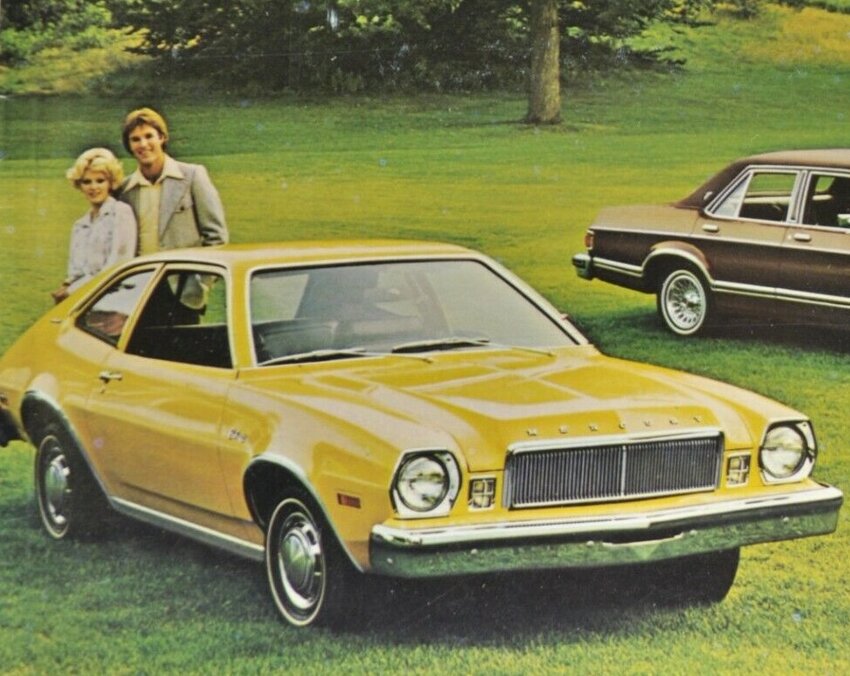 A car catalogue from 1976 fearing a yellow Mercury Bobcat similar to the one once owned by Chris Hardie.