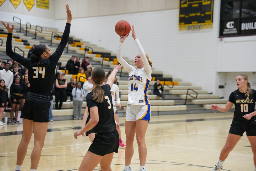 Emma Bakker led the Raiders against Burnsville with 16 points and eight rebounds.