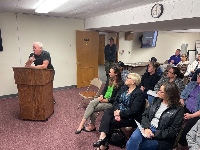 Larry Langer, an Ellsworth resident who lives on Halls Hill, became emotional during his pleas for the Ellsworth Village Board to vote against the proposed anaerobic digester. He called for common sense to prevail.