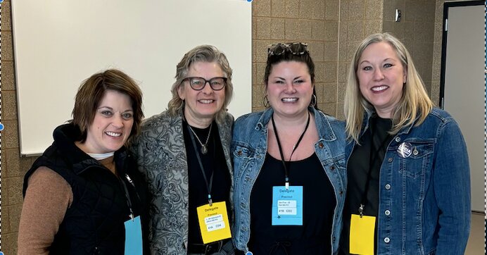 Pictured from left are Washington County Board Supervisor Karla Bigham, Afton City Councilmember Lucia Wroblewski, Hastings City Councilmember Jen Fox and District 41 State Sen. Judy Seeberger. Wroblewski was endorsed by Senate District 41 for her run for the Minnesota House District 41A seat, and Fox in District 41B.