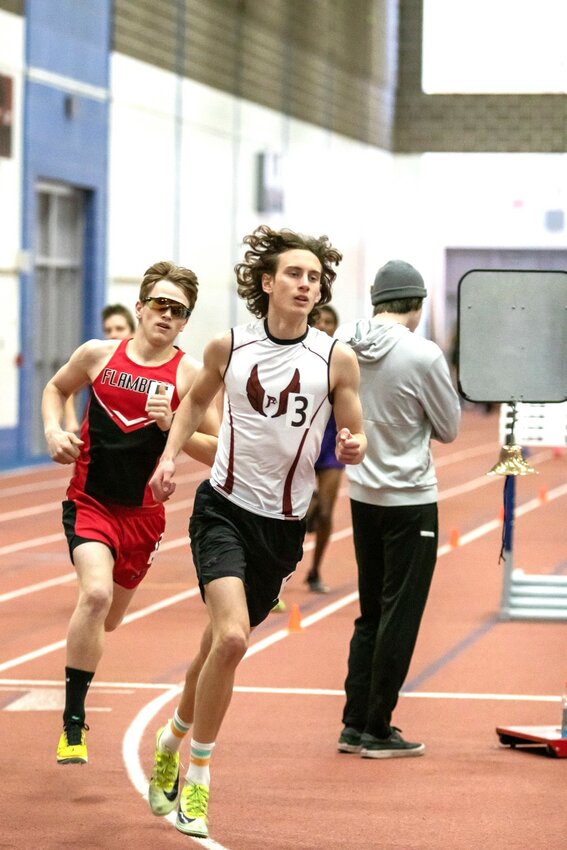 Breckin Schommer sets a personal best time in the mile event at the Northern Badger Small Schools event in Menomonie on Saturday.