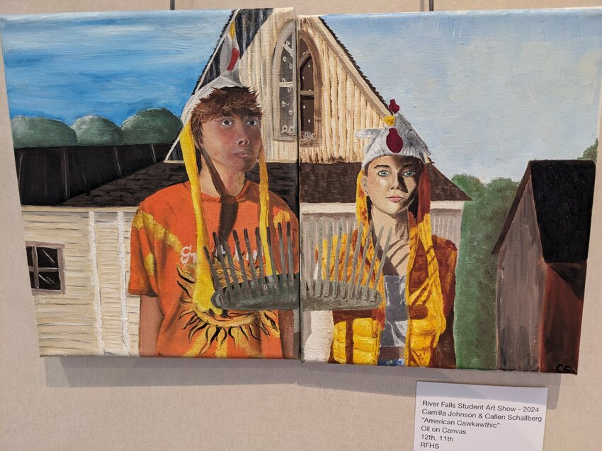 River Falls Public Library is hosting the Student Art Show through May 2. Art Beat: Student Art Show a must see through May 2. Two seniors split Grant Wood&rsquo;s &ldquo;American Gothic&rdquo; in two.