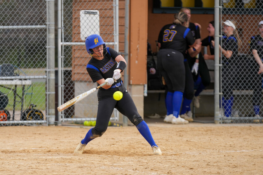 Senior Kaylee Hunt added to the Raider's lead against Burnsville, knocking in one RBI in the fifth inning.