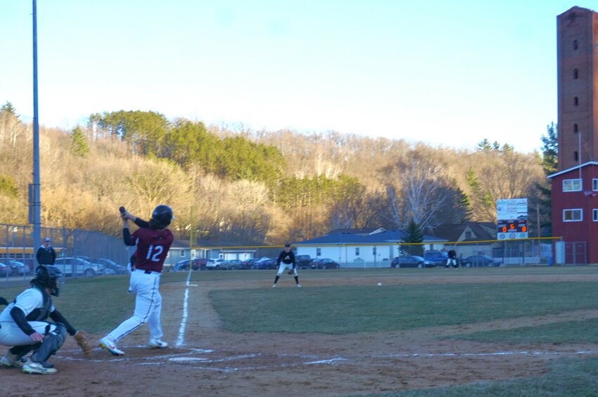 Caleb Bartko hits a gapper to the left side of the infield.