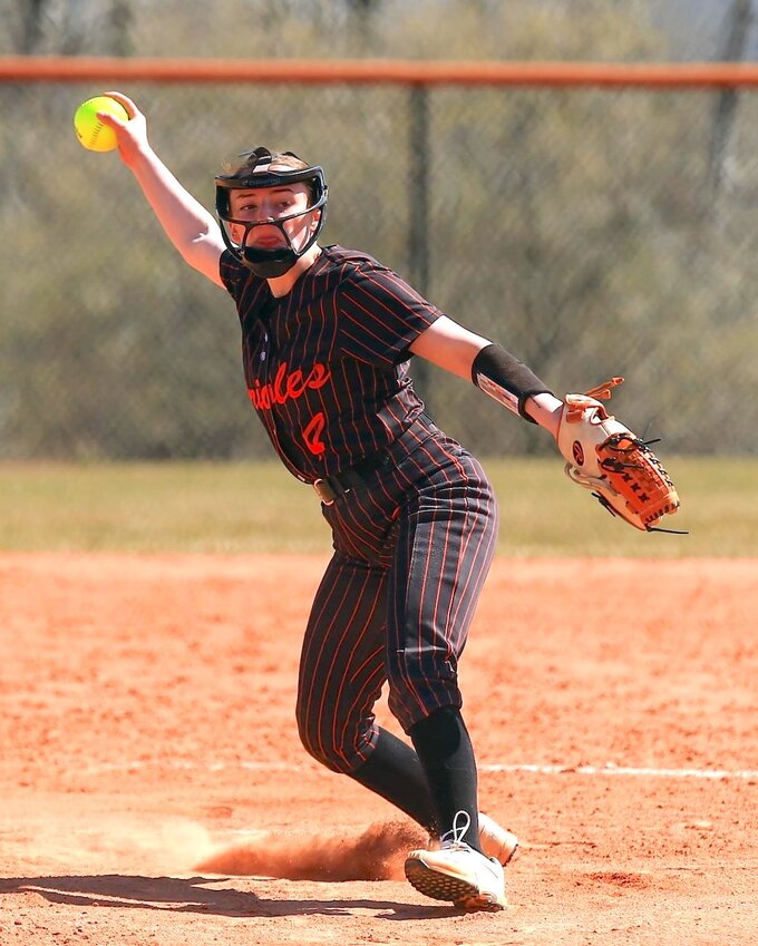 Abby Reynolds throws a pitch against Mondovi earlier this month.