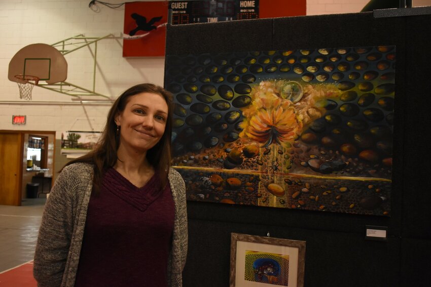 Mindy Huntress showed her Acrylic Paintings and prints at the Old School for the first time.