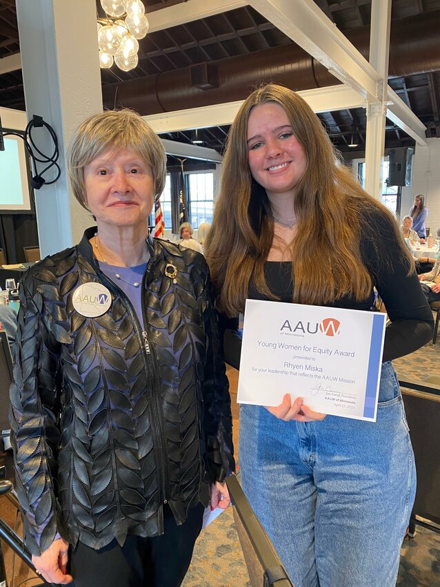 Pictured are Karen Kirkwood, AAUW of Minnesota Vice President of Programs and Rhyen Miska Young Women of Equity Award recipient and Hastings High School Senior.