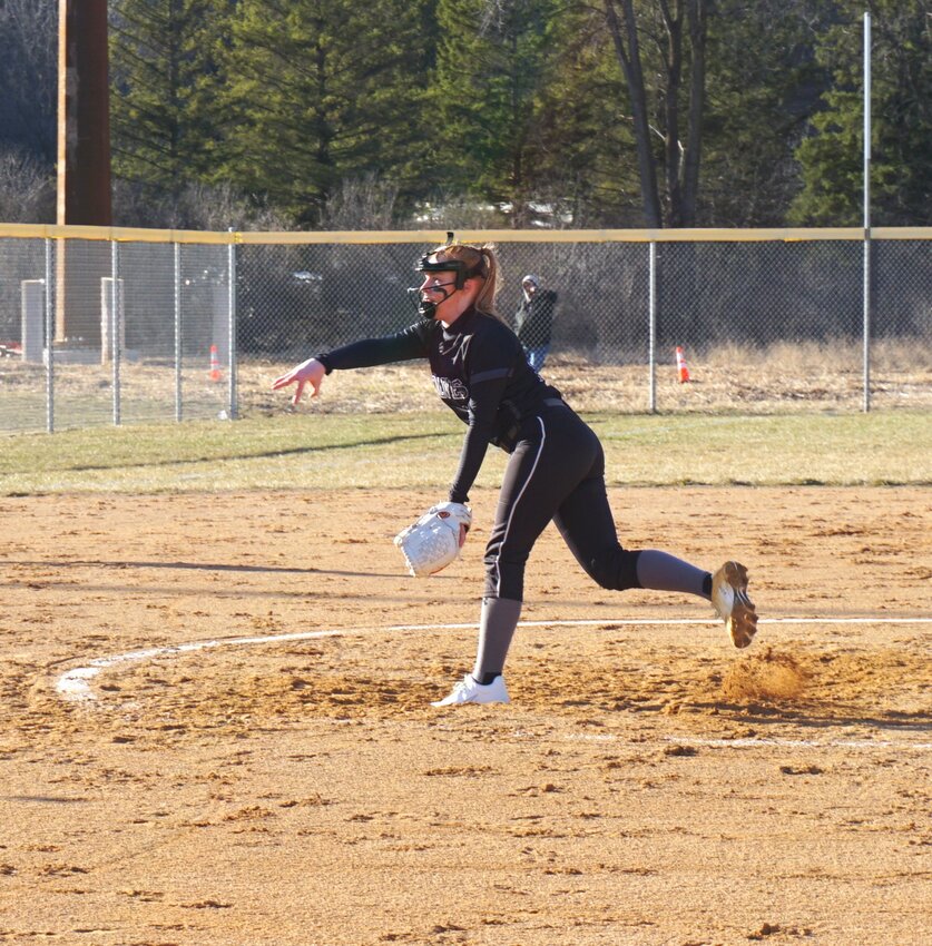 Britta Link delivers a pitch in the Wolves&rsquo; game against Spring Valley.