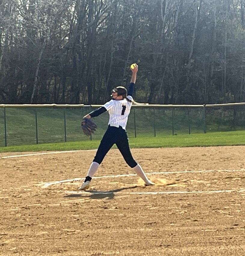 Wildcats starting pitcher Audra Adermann winds up and delivers for River Falls.