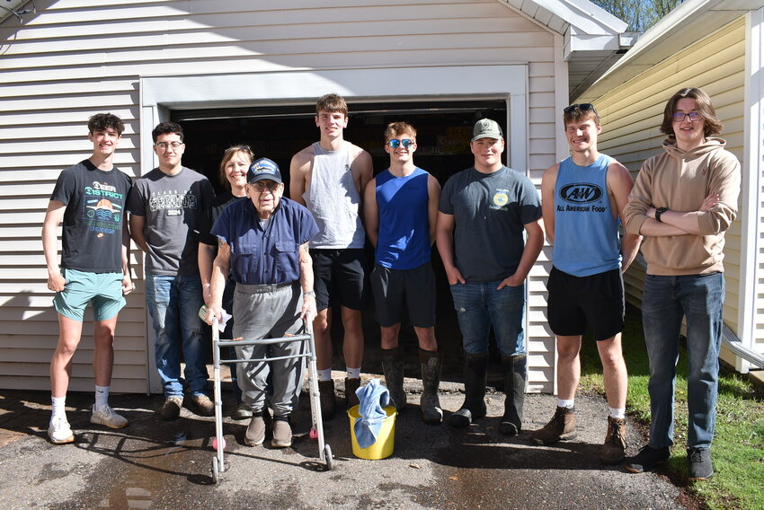 Front 1-

This group helped clean out the garage among other things at the Curt and Nancy Garrett home. Pictured are Quinn Hatlestad, Cristian Romo, Brandi Hansen, Vince Henke, Colin Dallman, Wyatt Wulff, Ryan Nelson, and Nolan Young with Curt Garrett.