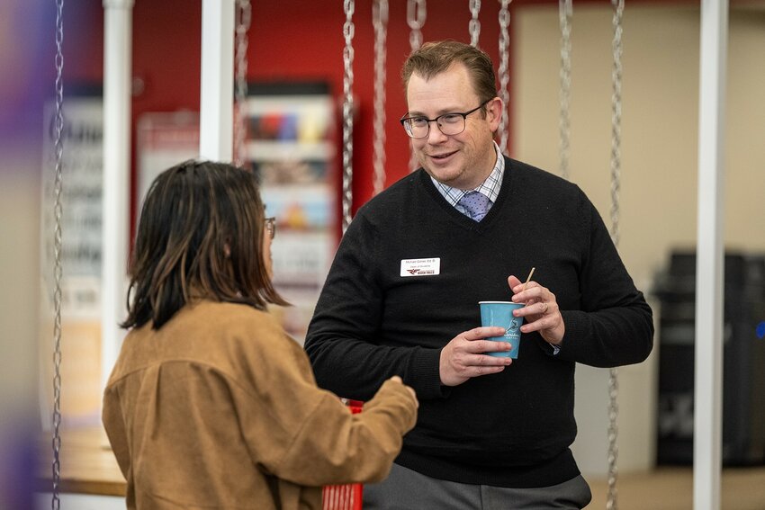 Michael Gilmer, dean of students at UW-River Falls, interacts with a student during a Mental Health Mondays event at the university. Gilmer has spent much of his time during his first semester at UWRF helping address programs regarding student mental health.