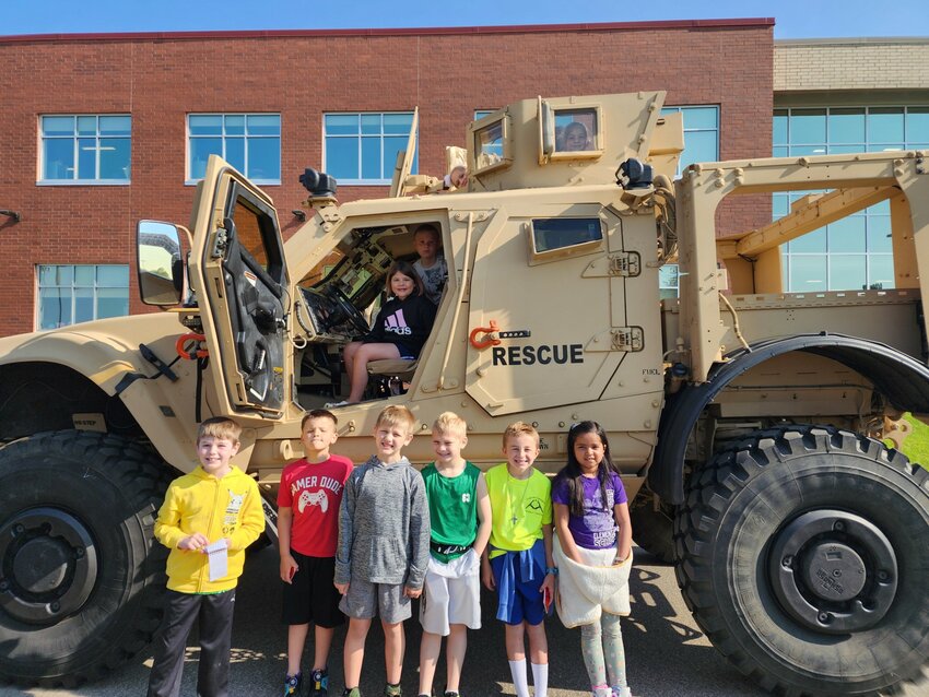 Tom Bauer of the Pierce County Sheriff&rsquo;s Office brought this emergency vehicle to the Ellsworth Elementary Touch A Truck event Wednesday, May 15. Mrs. Olson&rsquo;s second graders enjoyed seeing the vehicle.