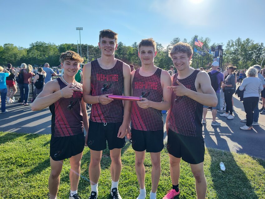 State bound relay team, from the left: Mason Gay, Vincent Henke, Brandon Geldernick and Dominic Sherwood will compete in both the 4x100 and 4x200 relays.