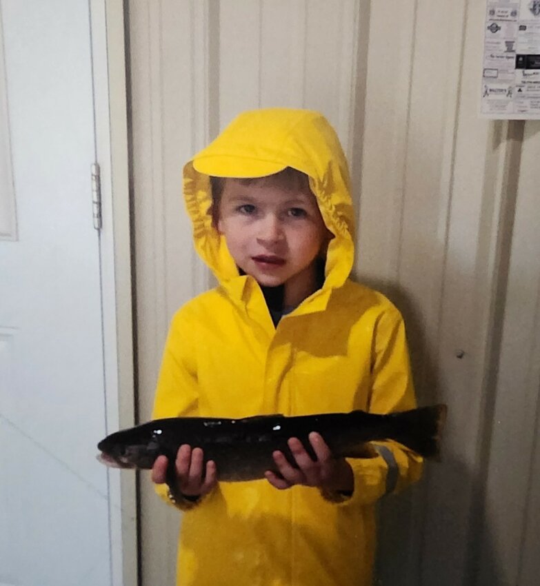 Dawson Sotona, age 5, Spring Valley, was one of the youth winner&rsquo;s at the Eau Galler Rush River Sportsman&rsquo;s Club&rsquo;s 48th annual trout fishing contest May 4. The fish weighed 1.65 pounds and was 16 inches long.