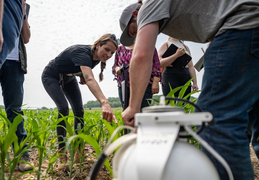 Susanne Wiesner, assistant professor of environmental science at UW-River Falls, and her team monitor soil greenhouse gas emission and carbon uptake at UWRF&rsquo;s Mann Valley Farm.