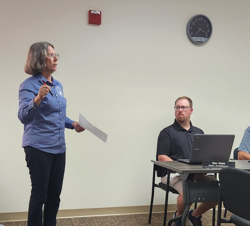 State Representative Karen Hurd (left) explained to City of Stanley Council members that she will continue to represent the 68th District Assembly until January.
