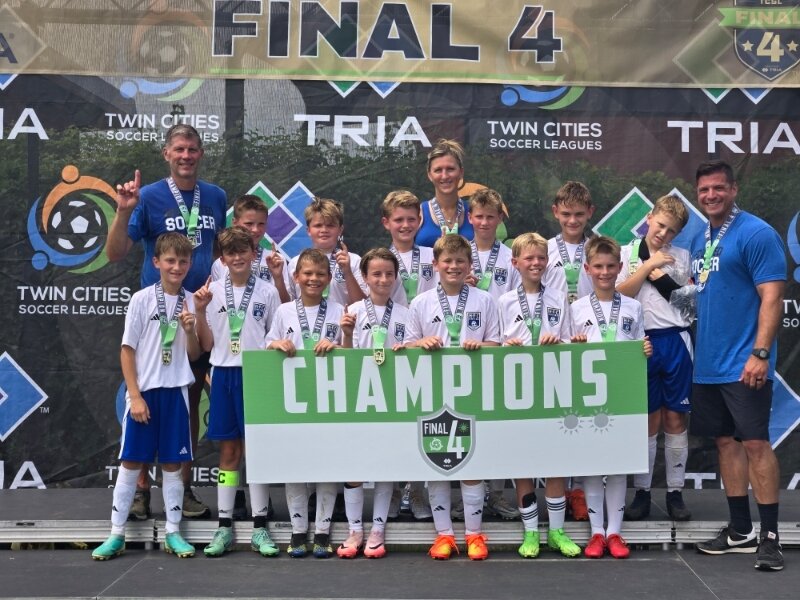 Our U-12 boys finished their season 11-1 and scored an absurd 91 goals enroute to their championship win. Pictured are, Front row: Bode Polehna, Kyle Hernke, Mitchell Taylor, Louis Cloutier, Josiah Stanley, Owen Schwamb and Charlie Naber. Second Row: Rocco Purzitza, Gavin Spaulding, Eli Jacobs, Colin Pine, Walter Merkel and Landon Potter. Coaches L to R : Jason Naber, Jenny Pine and Isaiah Purzitza. Team manager not pictured: Kali Taylor.