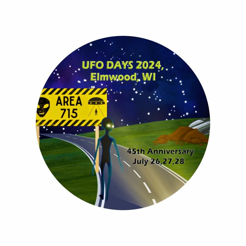 Boston Engeldinger's design was chosen for this year's UFO Days button. He won $25 for his winning
design.