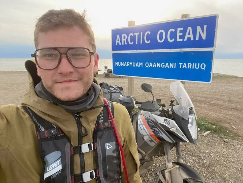 Mike Eslinger of Boyd at the Arctic Ocean in Tuktoyaktuk, located at 69.44 degrees north in latitude, or above the Arctic Circle.