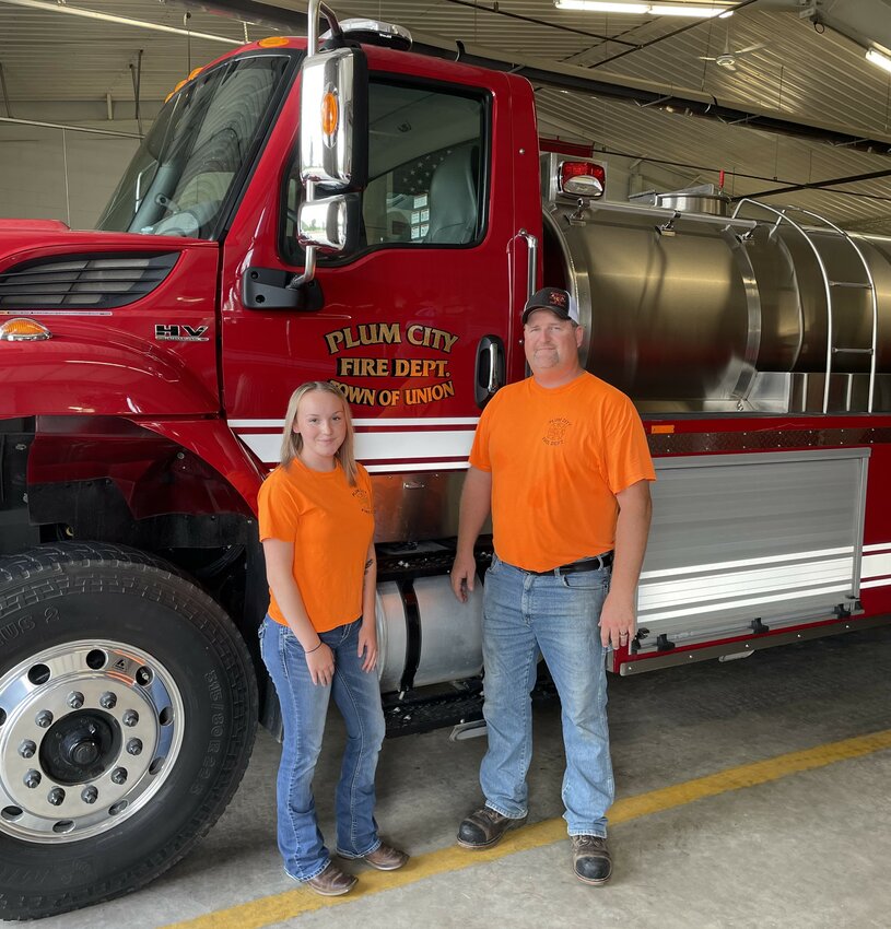 PJ Hines and daughter Allysha Hines are two of the volunteers from Plum City/Union&rsquo;s 100% volunteer fire department.