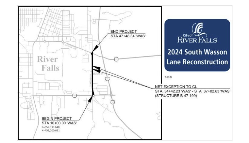 South Wasson Lane reconstruction map, beginning at Cemetery Road and ending at East Cascade Avenue.