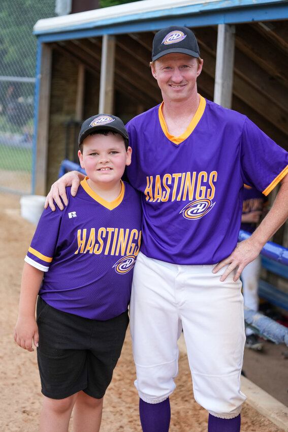 The Hastings Hurricanes, the newest team in the Federal League for players 35 years old and older, teamed up with the Hastings Hawks for a Veterans Park Double Header on Friday for Rivertown Days. Nick Tuckner is the manager for the Hurricanes and his son Dallas often takes on the bat boy role. Dallas is pictured with Hurricane and Hawk, Jordy Horsch. The games were broadcast on HCTV&rsquo;s YouTube channel. Both teams fell in their games, the Canes fell to the Mammoth 13-6 and the Hawks fell to Lyons Pub 12-2.