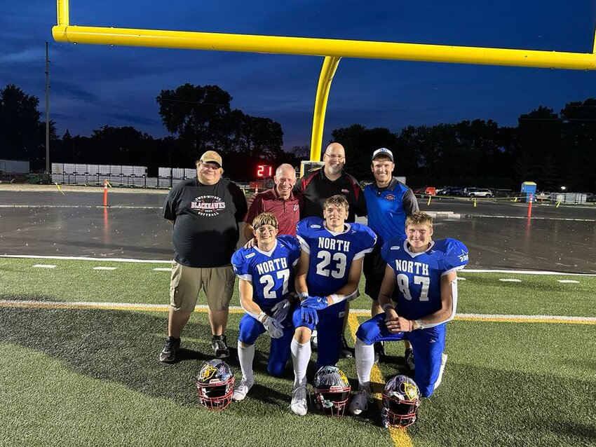 Colin Dallman, Vince Henke, and Ray Nelson along with some of their O-W coaches Zach Feind, Terry Laube, Steve Kadolph, and Albert Goerlitz.