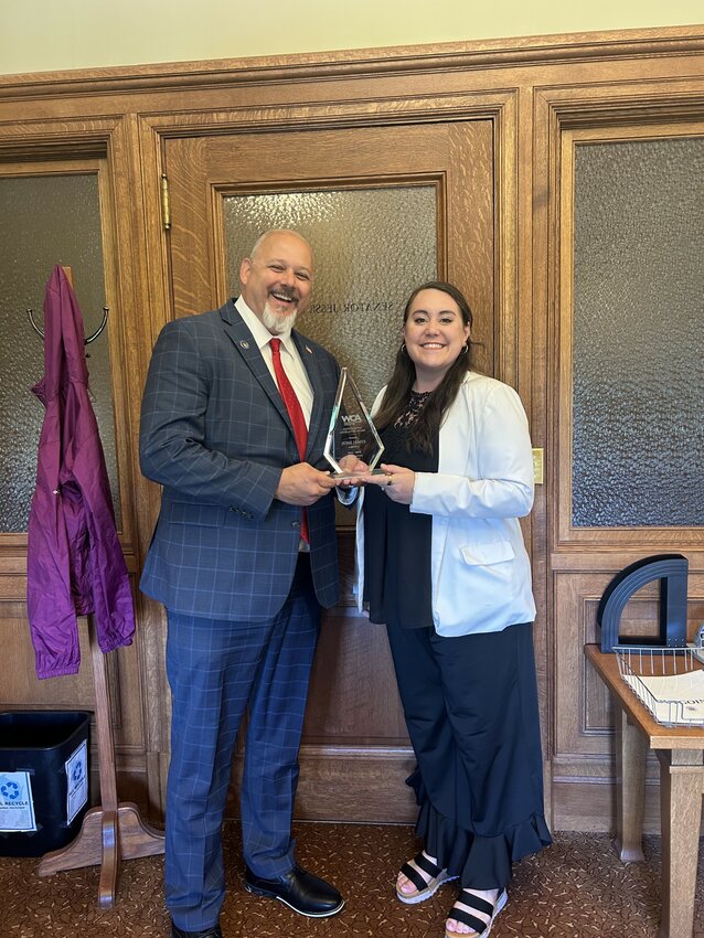 Senator James was recognized with his WCA Outstanding Legislator Award on August 21, 2024, in his State Capitol Office from WCA Government Affairs Associate Chelsea Shanks.