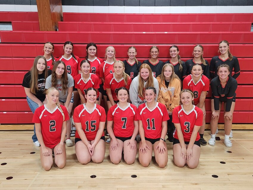 O-W Volleyball: (back) Tegan Hatlestad, Jozlin Sevareid, Josie LaRock, Lindsey Potocnik, Cassidy Graski, Madi Mueller, Addie Hatlestad, Kendall Mueller, Kendall Weiler, (middle) Riley Renderman, AJ Wilczek, Sydney Walia, Bailey Ladewig, Violet Poehler, Alana Schmelzer, Tinley Penney, Kayla Rasmussen, (front) Kyan Hatlestad, Lydia VanArk, Macy Devine, Delanie Hatlestad, Isabella Lewallen.