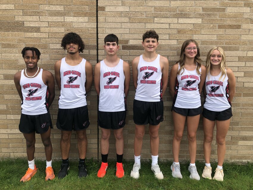 O-W Cross Country team: Colton Paczkowski, Steven Negron, Connor Hanson, Nick Dambeck, Riah Renderman, and Adelynn Petersen.