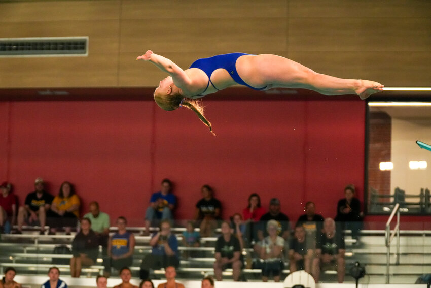 Greta Larson earned the diver of the meet at Mahtomedi. Her personal goal is to score above 200 points for diving, and she keeps inching towards that goal. This meet, Larson missed it by less than eight points with a 192.35.