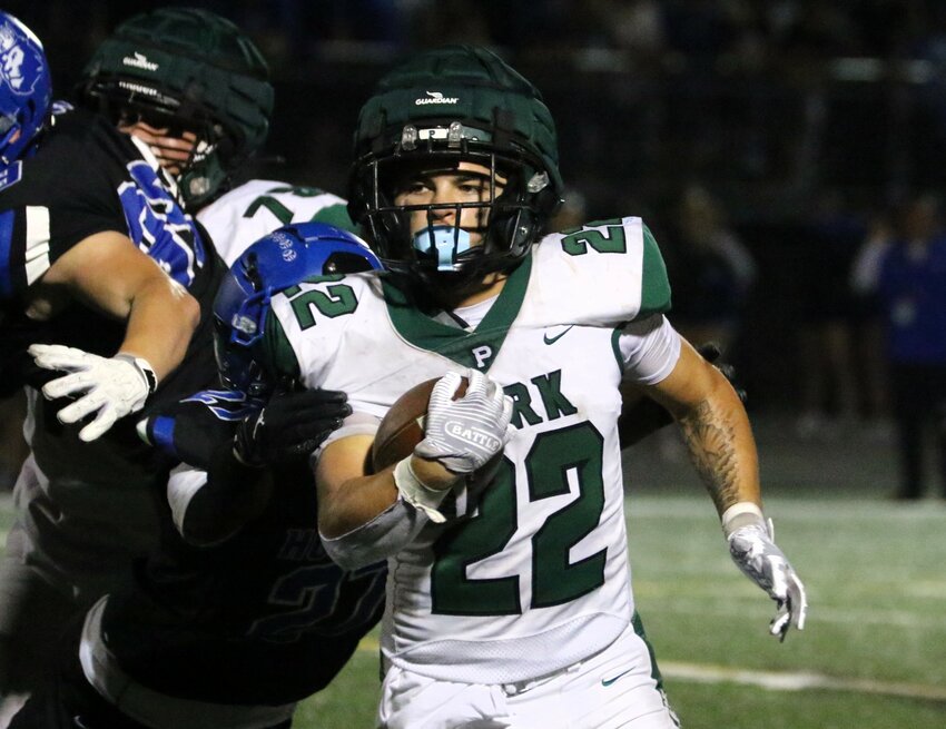 Junior Kody Aikens of Park had a huge night running the back, gaining 120 yards and four touchdowns on 18 carries, including a 32-yard score in the fourth quarter.