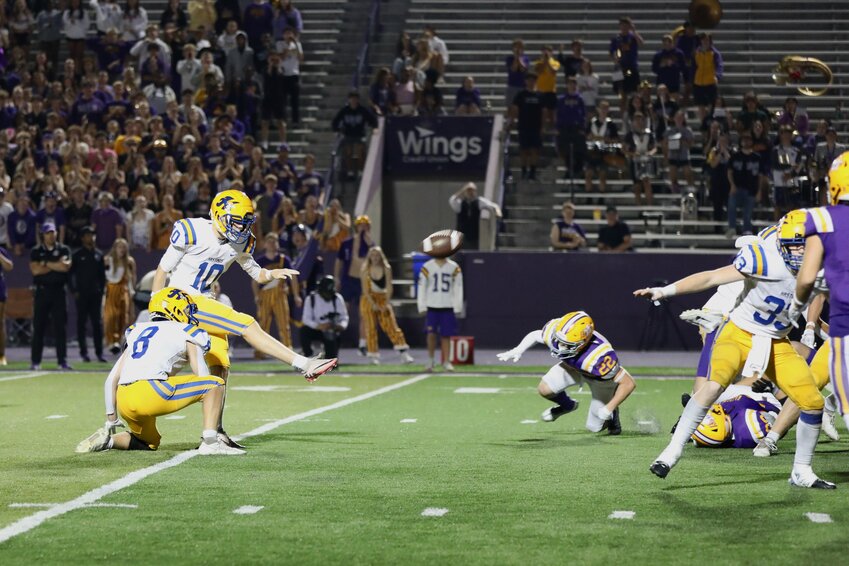 Johan Rova-Hegener has had to make some adjustments from kicking a futbol to a football. Here he made the game winning kick in overtime against Cretin-Derham Hall to move the Raiders to 3-2.