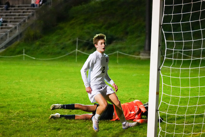 It took the Raiders the better part of the first half to score. The first goal was scored by Ethan Schaack, a penalty kick that opened the flood gates. Hastings scored five goals in the span of 11 minutes that started with this goal.