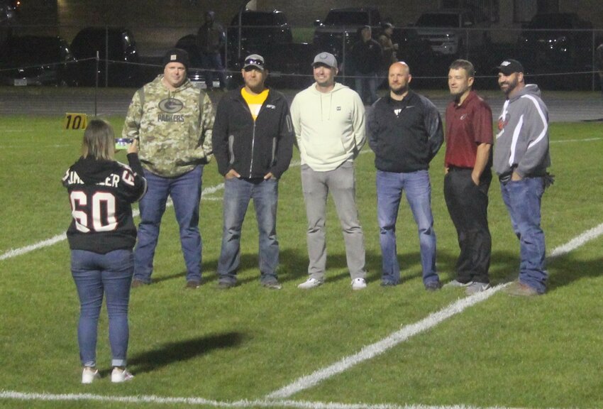 1999 State Championship Team members Bob Rasmussen, Geoff Mueller, Ryan Laube, Kevin Looker, Justin Mueller and Aaron Ruggles were recognized at halftime on Friday, October 11.