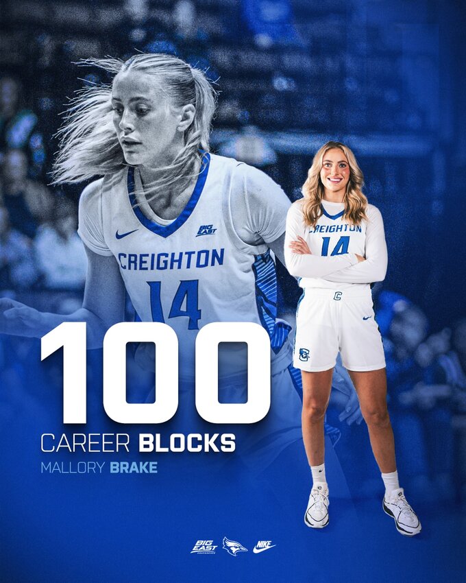 Congratulations to former Raider Mallory Brake on earning her 100th block for the NCAA Division 1 Creighton Bluejays.