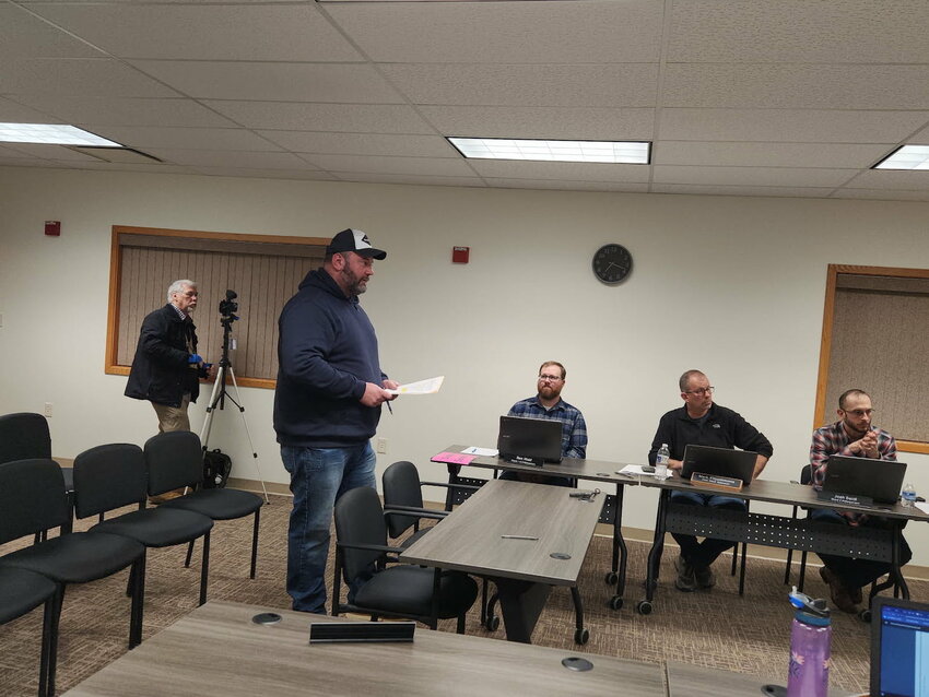 Paul Kluck explains to the Stanley Council his plan for the 7 acres of land that he requested to purchase.