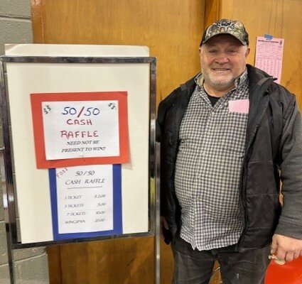 Pete Palmer, Greenwood was the winner of FOSI&rsquo;s Cash Raffle held during the 2025 Lion&rsquo;s club annual Ice Fishing Contest. His share of the raffle came to $796.50.