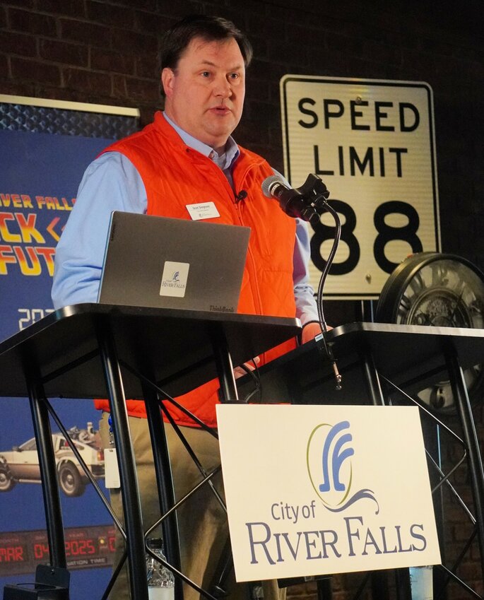 River Falls Mayor Dan Toland played the role of Doc Brown from "Back to the Future" in the State of the City informational video.