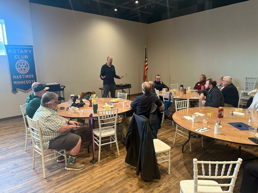 Aaron Wickboldt of Hastings Hoops Factory spoke to the Hastings Area Rotary Club about the Hoops Factory program last Thursday. The program has grown from 15 kids the first year to nearly 100 this year.