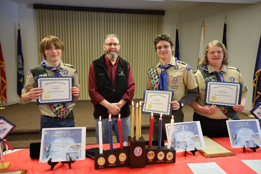 Corbin Wild, Nic Toffolon and Bridger Graf celebrated becoming Eagle Scouts with public figures including River Falls Mayor Dan Toland and State Sen. Rob Stafsholt in attendance.