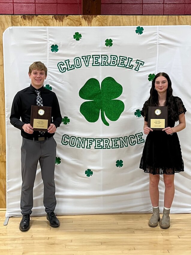 Above, seniors Jake LaGrander and Aaliyah Allard were named Cloverbelt Scholar Athletes recently, recognized with others in a banquet at Owen-Withee April 2.
